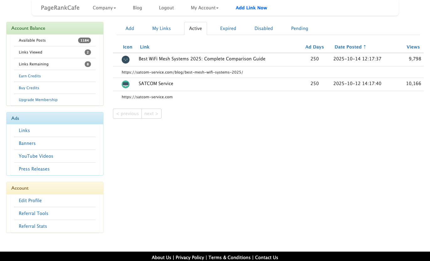 Account dashboard showing Post Points balance