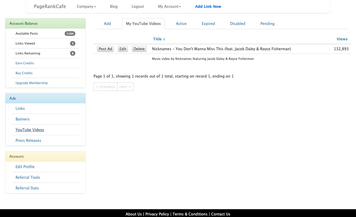 YouTube Videos section