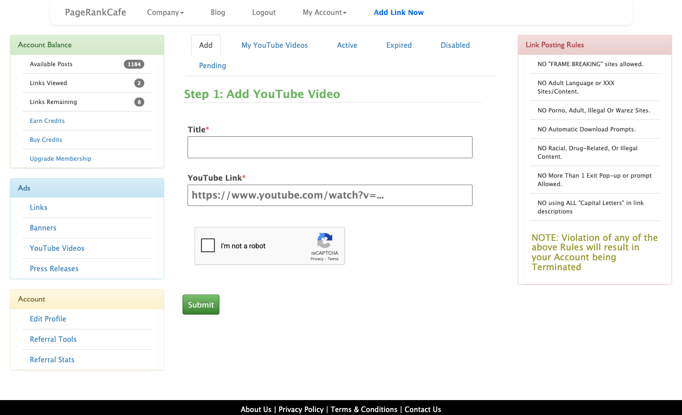 Add YouTube Video form